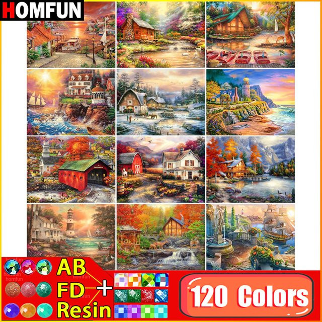 HOMFUN Diamantgemälde Fairy Dust Landschaft mit 120 Farben und Resin-Steinen in Multicolor, B/H: 40 x 30 cm - Bild 1