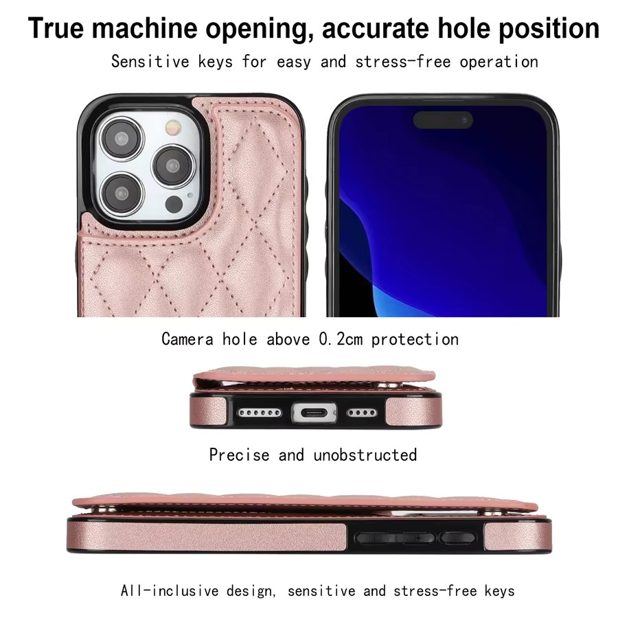 JGG Leder-Handtasche mit Kartensteckplatz und Flip-Verschluss für iPhone 15 Pro Max 14 13 12 11 SE 3 2 XS XR 8 7 Plus in Schwarz und Pink - Bild 3