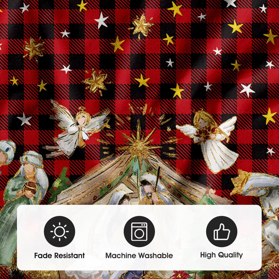 VIKAMA Weihnachtsbaumrock im roten und schwarzen Tartan-Design mit Krippen-Motiv für deine festliche Winterdekoration - Bild 4