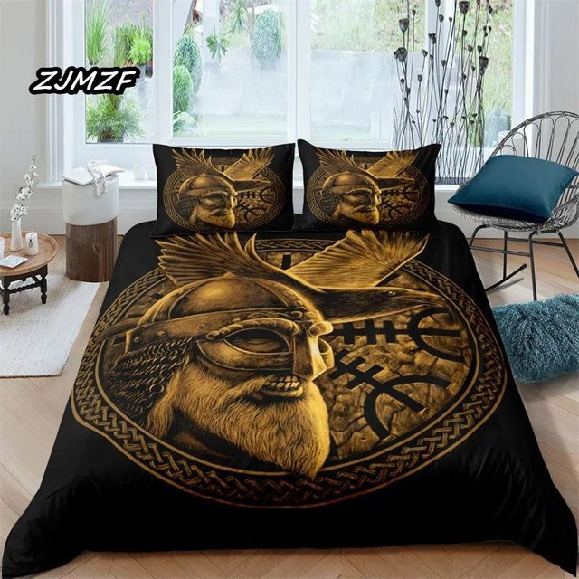 Bettwäscheset Lodestar Wikinger Wolf Design mit Bettbezug und Kissenbezug, Schwarz, B/H: 150 x 200 cm - Bild 1