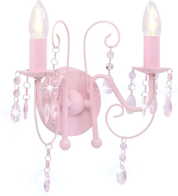 vidaXL Wandleuchte mit Perlen in Rosa, 2 x E14-Fassungen, Metall und Acryl - Bild 1