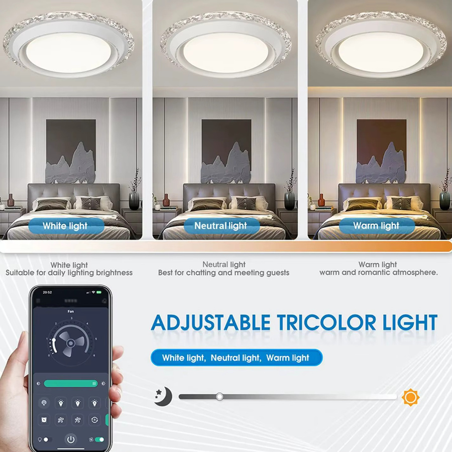 IRALAN Deckenventilator mit Licht und Fernbedienung, weiß, bladeless Design mit Kristallglas-Elementen - Bild 2