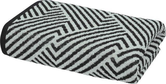 LIVARNO Frottier-Duschtuch aus Baumwolle, Gemustert, Schwarz/Beige, B: 70 cm, L: 140 cm - Bild 1