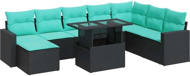 vidaXL 9-teilige Garten-Sofagarnitur aus Poly-Rattan mit Kissen in Schwarz - Bild 1