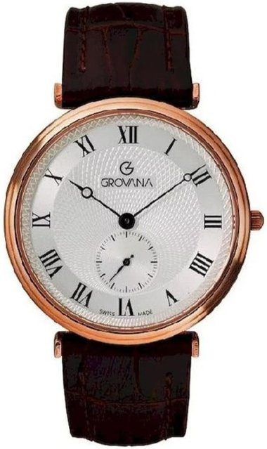 Grovana Herrenuhr, Lederarmband, Quarz, Silber - Bild 1