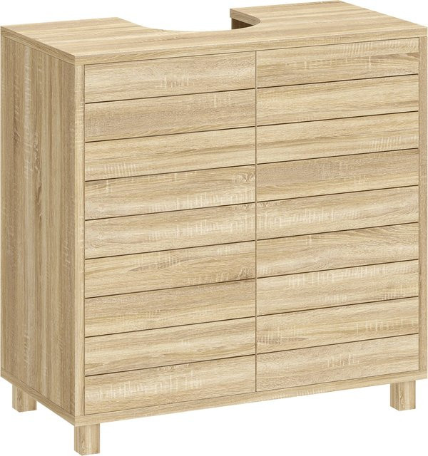 HOMCOM Waschbeckenunterschrank in Natur mit Lamellentüren und verstellbarem Regal, B/T/H: 60 x 30 x 60 cm - Bild 1