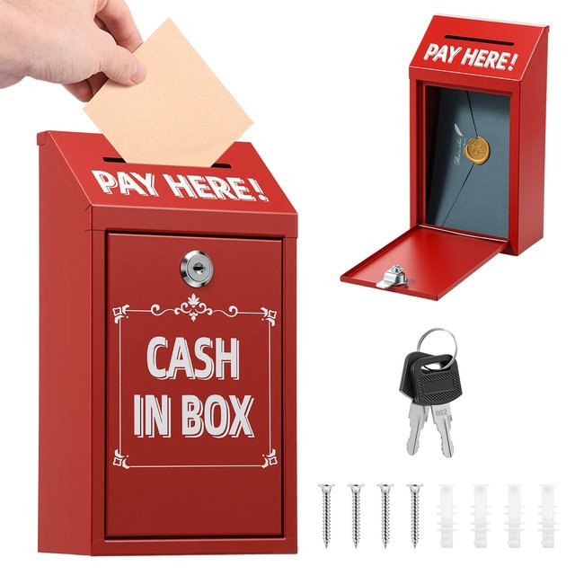 Willstar Spendenbox aus Metall in Rot, abschließbare Wandmontage Einwurfbox mit Schloss - Bild 1