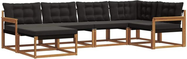 vidaXL Outdoor-Sofagarnitur aus Akazienholz in L-Form mit Kissen und Ottoman, 18-teiliges Set, Braun und Schwarz - Bild 1