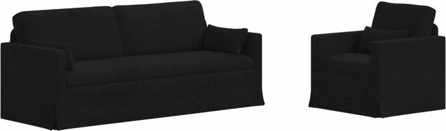 vidaXL 2-teiliges Sofa Schwarz aus Stoff mit Metallrahmen und Armlehnen B/T/H: 198 x 78 x 80 cm und 78 x 78 x 80 cm - Bild 1