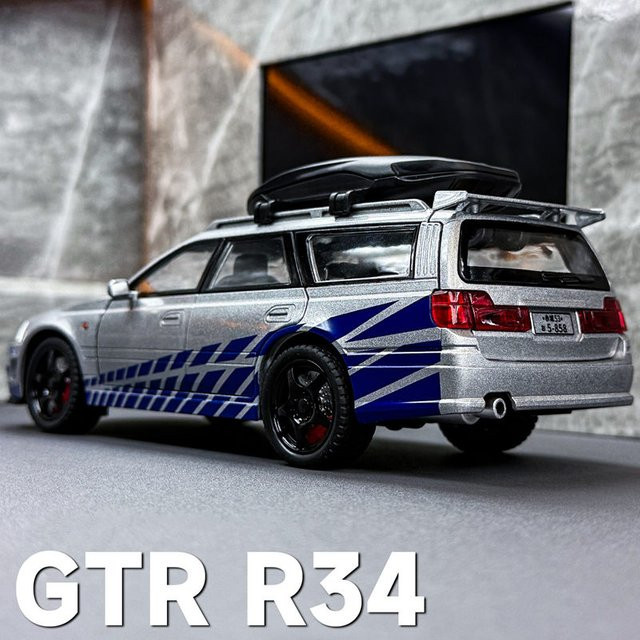 MAKEDA Skyline Stagea GT-R GTR R34 Kombi, Sportwagen Modell, 1:22, Metall, mit Sound und Licht - Bild 1