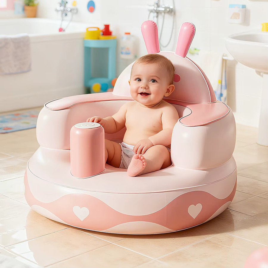 Aufblasbarer Babystuhl zum Sitzenlernen und Spielen in Gelb und Pink - Bild 1
