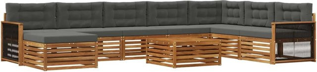 vidaXL Outdoor-Sofagarnitur aus Akazien-Massivholz mit 9 Kissen in Anthrazit und Braun - Bild 1