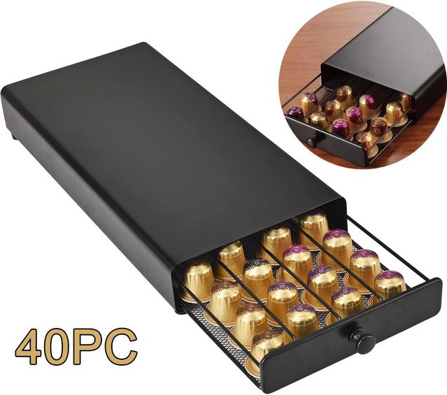 Kapselhalter für 40 Nespresso Kaffeekapseln, Organizer aus Metall in Schwarz, B/T/H: 38 x 18 x 5,5 cm - Bild 1