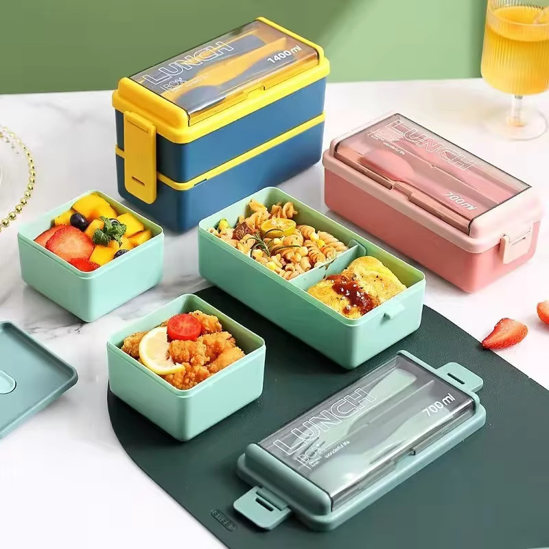 JUSTINLAU Tragbare Bento-Box Lunchbox für Kinder und Studenten in Pink, ein- oder doppelschichtig, mikrowellengeeignet, auslaufsicher und inklusive Besteck - Bild 2