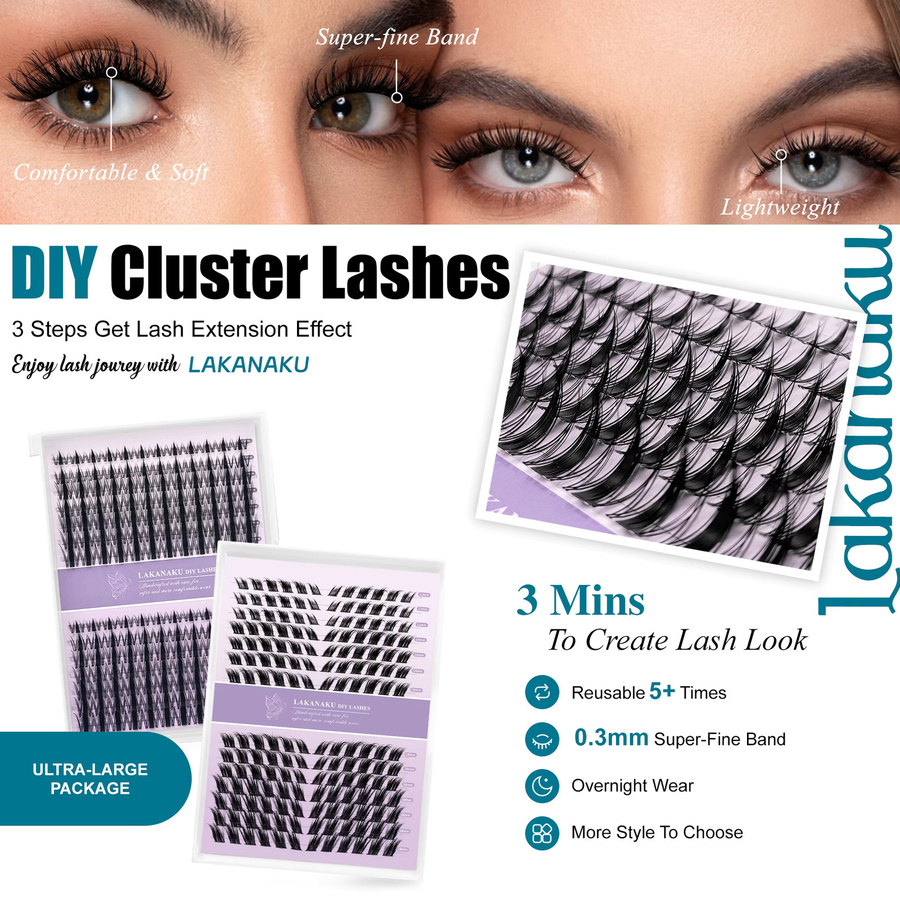 LAKANAKU DIY Wimpernband, 3D-Faux-Nerz-Cluster-Wimpern, Unisex - Bild 2