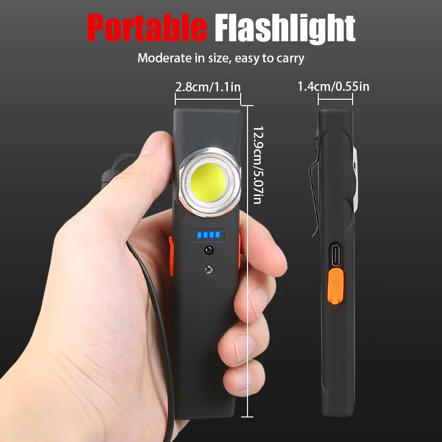 XIWANGFIRE LED-Schlüsselanhänger-Taschenlampe in Schwarz, USB wiederaufladbare Mini-Taschenlampe mit 600 lm, tragbare Arbeitsleuchte mit Magnet und COB-LED - Bild 4