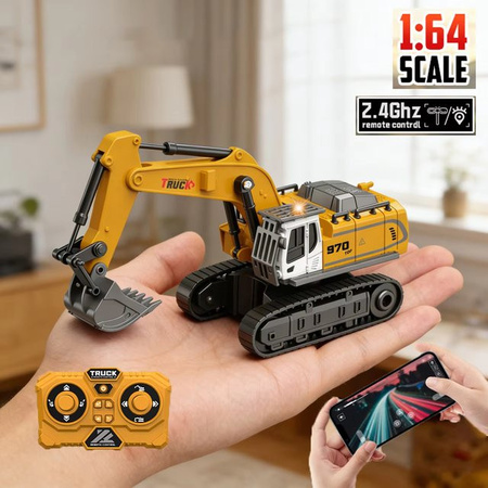 CONUSEA RC Mini Bagger, ferngesteuert, 1:64, Metall, Gelb