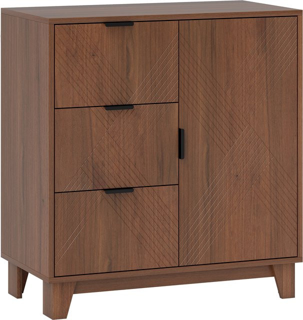 HOMCOM Sideboard Aufbewahrungsschrank in brauner Holzoptik mit 3 Schubladen und Tür, B/T/H: 75 x 39 x 80 cm - Bild 1