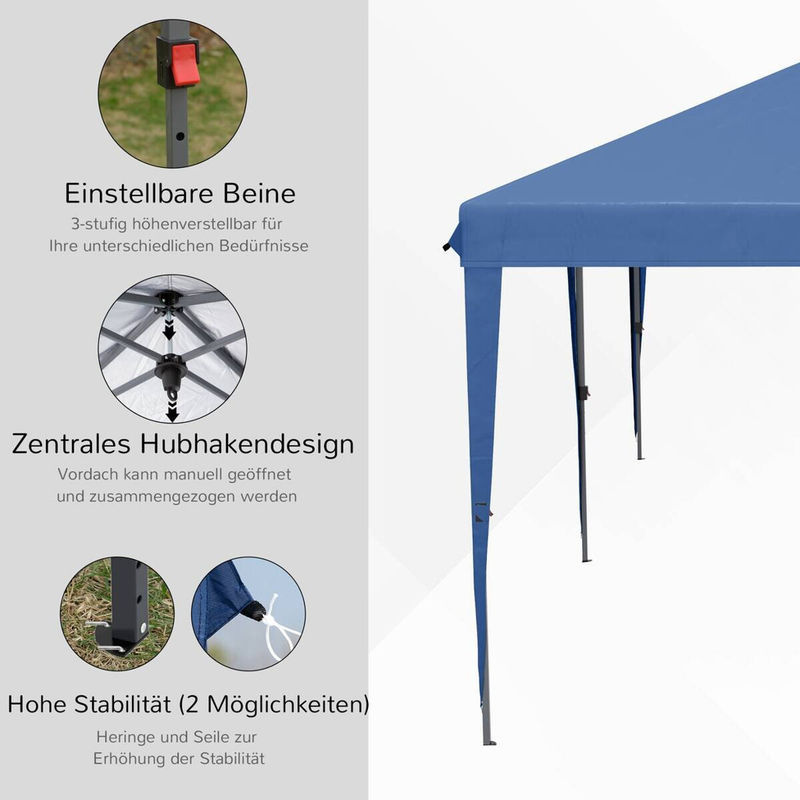 Outsunny Faltpavillon aus Polyester und Stahl in Blau, B/H/L: 295 x 265 x 585 cm - Bild 2