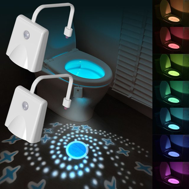 SHENZHITECH LED Nachtlicht mit Bewegungssensor und 10 Farben, wasserdichte Projektorlampe für Badezimmer und Toilette, Weiß/Multicolor - Bild 1