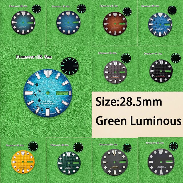 FANGSU Zifferblatt, 28,5 mm, S-Logo, Waffel, Grün, Schwarz, NH35/NH36/4R36 - Bild 1