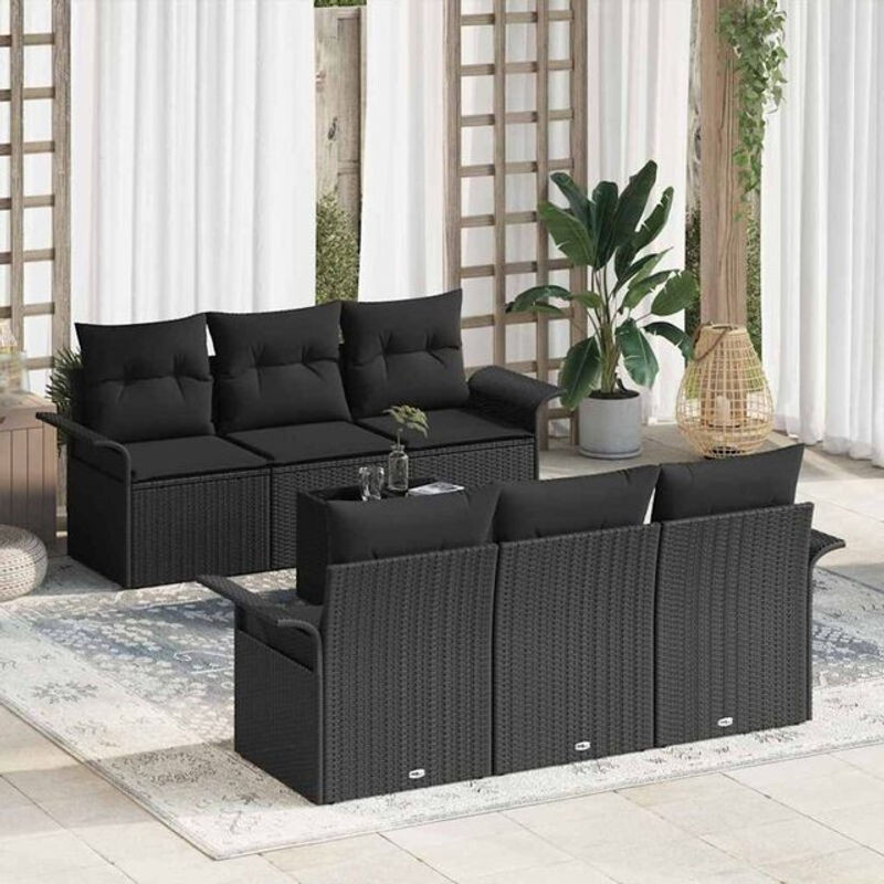 Vidaxl 7-teiliges Gartensofa-Set aus Poly-Rattan mit Kissen in Schwarz und modernem Design - Bild 1