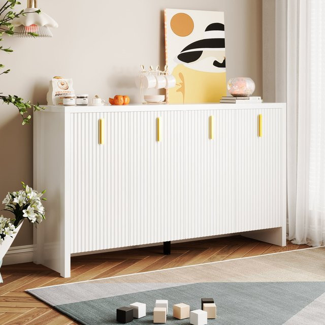 Modernes Sideboard von GL Store in Weiss mit vergoldeten Griffen und verstellbaren Einlegeböden für dein Wohnzimmer, Breite: 140 cm - Bild 1