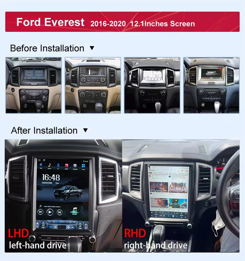 YANFU Android 14 Autoradio für Ford Ranger Everest 2016-2021 mit 12,1 Zoll Touchscreen, kabelloses Bluetooth und CarPlay, Schwarz - Bild 2
