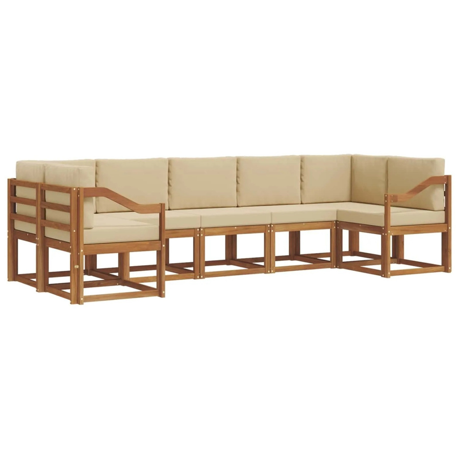 vidaXL Outdoor-Sofagarnitur 7-teilig aus Akazienholz in Natur und Beige mit Kissen und Armlehnen - Bild 2
