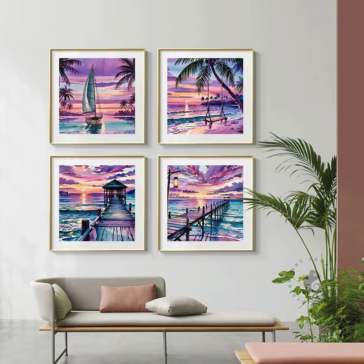 HUACAN Diy Ölgemälde Nach Zahlen, Meer Landschaft, 4-teiliges Set, Leinwand - Bild 2