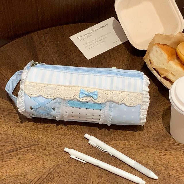 Market-4 Federmäppchen für Mädchen mit Spitze in Blau, große Kapazität als Schreibwaren- und Kosmetiktasche - Bild 1