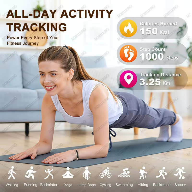 BOXUXING Smart-Armband Silber mit Herzfrequenz- und Schlafüberwachung, IP68 Wasserdicht, Unisex Fitness Tracker - Bild 6