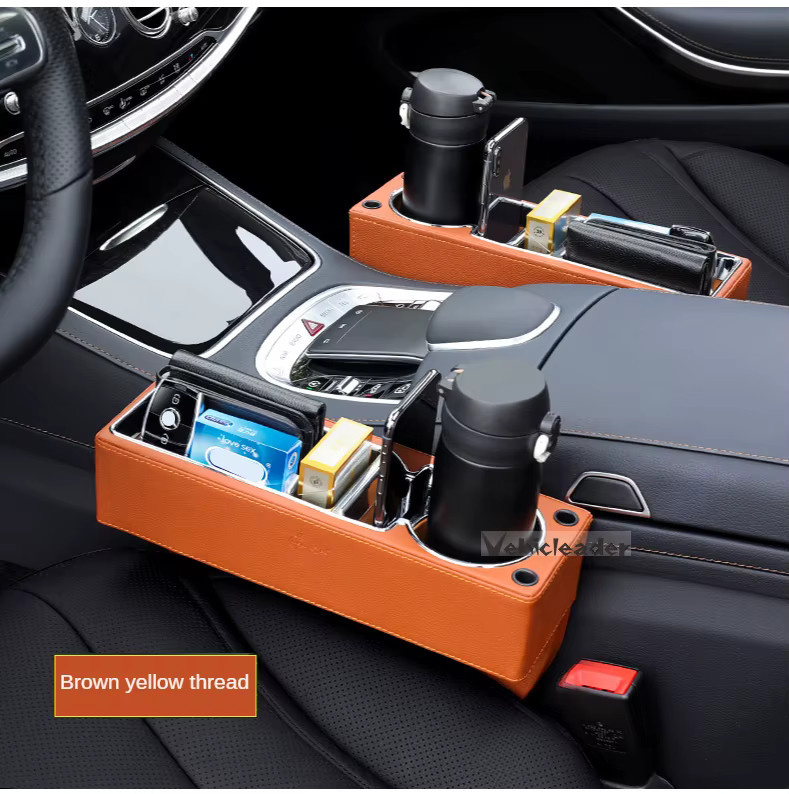 Auto Organizer aus PU-Leder mit Dual USB Ladegerät und Halterung für Flaschen und Tassen als Sitzspalt-Aufbewahrungsbox - Bild 2