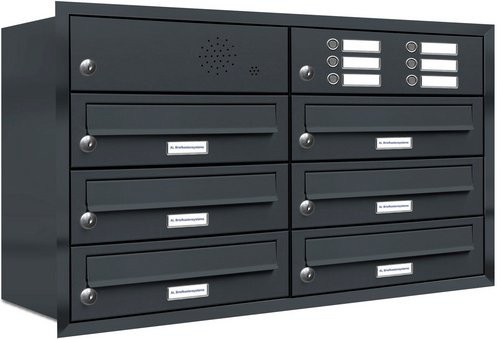AL Briefkastensystem für 6 Parteien, Unterputzmontage, grau, B/H/T: 80,6 x 50 x 27,5 cm - Bild 1