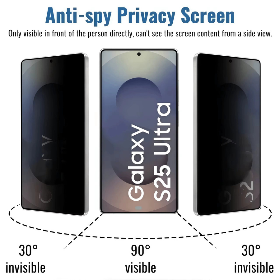 Privatsphäre Displayschutzfolie aus Glas für Samsung Galaxy S26 Ultra Edge S25 S24 S23 S22 S21 Plus 5G mit Fingerabdruck-Entsperrung, transparent - Bild 2