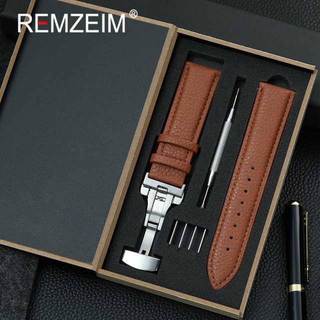 REMZEIM Uhrenarmband Litschi-Maserungsleder, Silber, Unisex - Bild 1