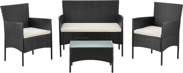 Juskys Polyrattan Gartenmöbel-Set Fort Myers in Schwarz mit Tisch, Sofa, 2 Stühlen und Auflagen in Cremeweiß - Bild 6