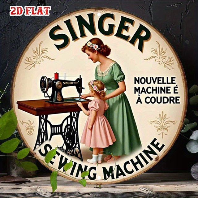 Rundes Vintage-Metallschild Potdemiel mit Singer-Design als rustikale Wanddekoration in Mehrfarbig - Bild 1