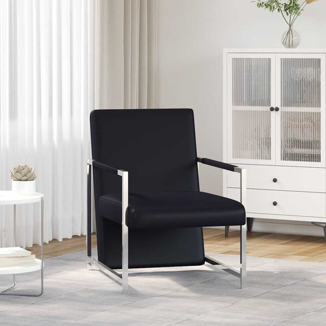 vidaXL Sessel in Schwarz aus Kunstleder mit verchromten Füßen und Armlehnen - Bild 2