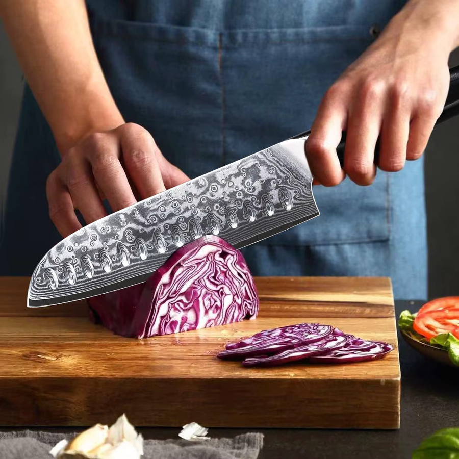 MOSTODOZO Santoku-Messer aus 67-lagigem Damaststahl, 7 Zoll (17,78 cm), Silber - Bild 2