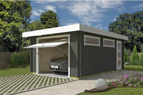 Blockgarage Lasita Maja Canberra mit Schwingtor in Grau-Grün, B/T: 422,7 x 600 cm - Bild 1