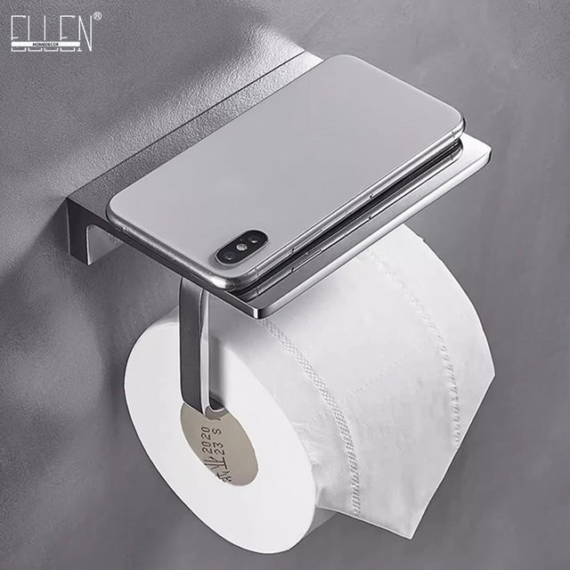 ELLEN HOMEDECOR Toilettenpapierhalter aus Metall mit Aufbewahrungsregal in Gold, Wandmontage - Bild 1