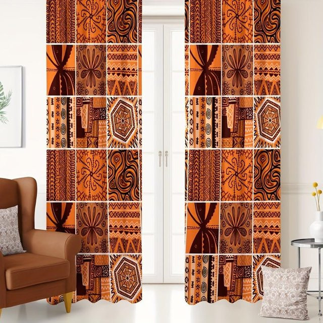 Yiran Furniture Boho Vorhänge mit Print, 2er-Set, halbtransparent, Polyester, Breite: 65 cm, Höhe: 60 cm - Bild 1