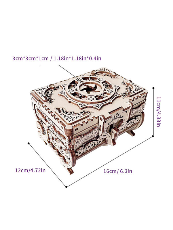 DIY 3D-Holzpuzzle antike Schmuckschatulle mit Spieluhr in Beige im Vintage-Design mit floralem Muster - Bild 2