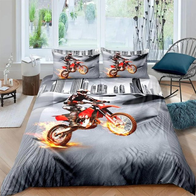Bettwäsche Set Dirt Bike Motocross Racer von Your Warm Home für Kinder und Teens, 2-teilig aus Polyester, Mehrfarbig, B/H: 135 x 200 cm, H x B: 50 x 70 cm - Bild 1