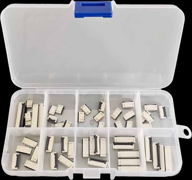 55-teiliges FPC FFC Flachkabel-Steckverbinder Set mit 0,5mm Rastermaß, Flip-Typ Unter-Klappsockel, Farbe: Weiß - Bild 1