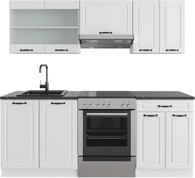 Vicco R-Line Küchenzeile Landhaus Weiß-strukturiert und Anthrazit, B: 200 cm - Bild 1