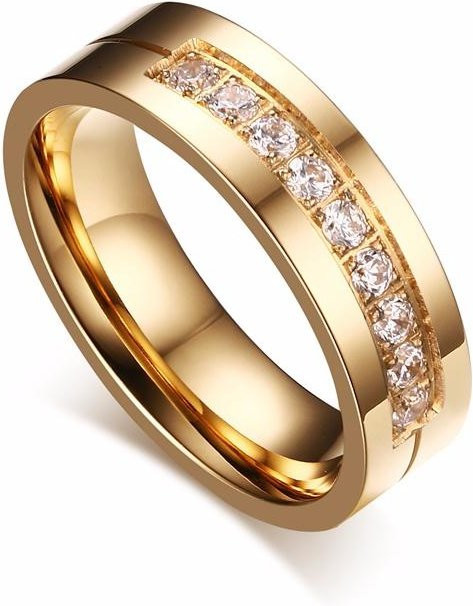 Vnox Ehering, Edelstahl, Gold, Zirkonia, Unisex - Bild 1