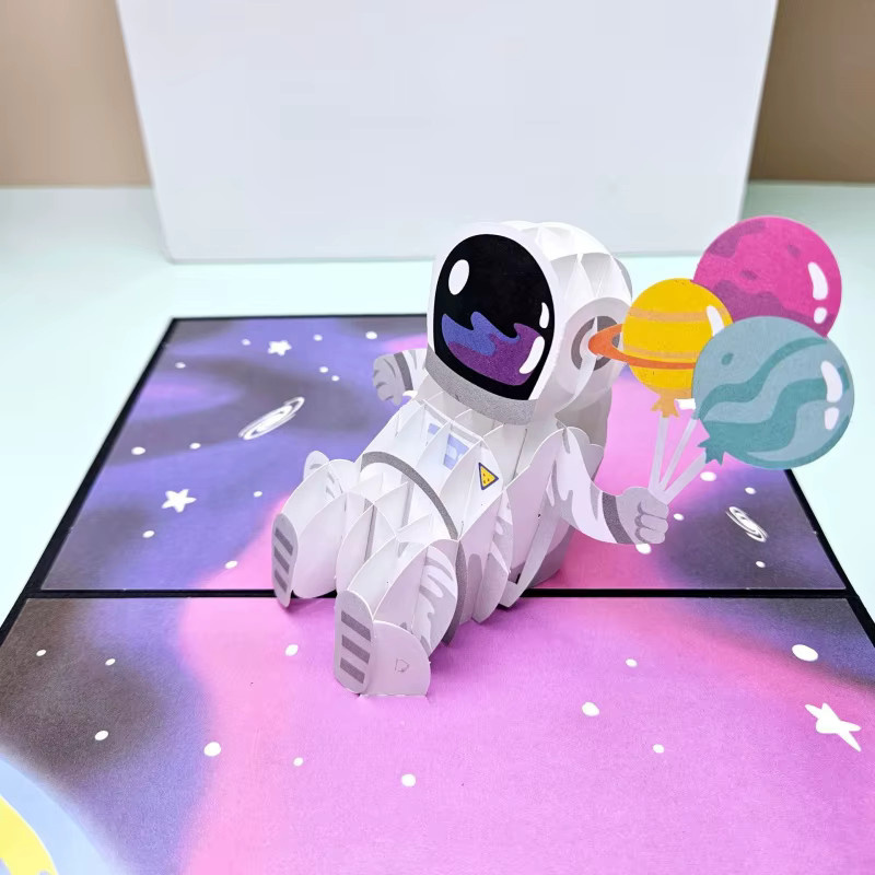 3D-Weltraum-Grußkarte mit Astronauten, Planeten und Raketen in Mehrfarbig für Geburtstag, Kindertag oder Vatertag - Bild 3