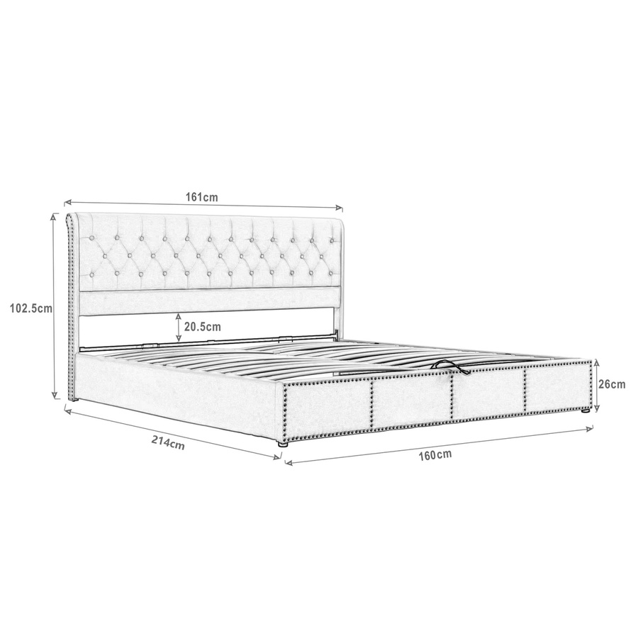 Creahappy Polsterbett mit Hydraulikfunktion und Stauraum, Doppelbett aus Samt, Grau, B/T: 160 x 200 cm - Bild 2